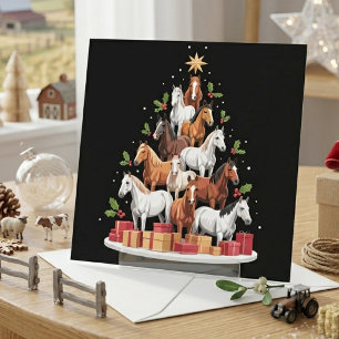 Cartão De Festividades Árvore de Natal Equestre Festiva Feita de Cavalos
