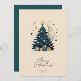 Cartão De Festividades Árvore De Natal Estende A Lua
