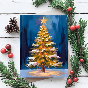 Cartão De Festividades Árvore de Natal Estrela Brilhante Aquarela