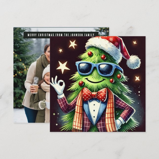 Cartão De Festividades Árvore de Natal feliz (Frente/Verso)