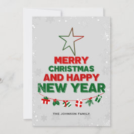 Cartão De Festividades Árvore de Natal, Feliz ano novo, palavras, estrela