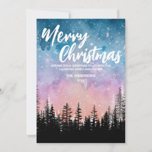 Cartão De Festividades Árvore de Natal feliz Noite gradiente script flore