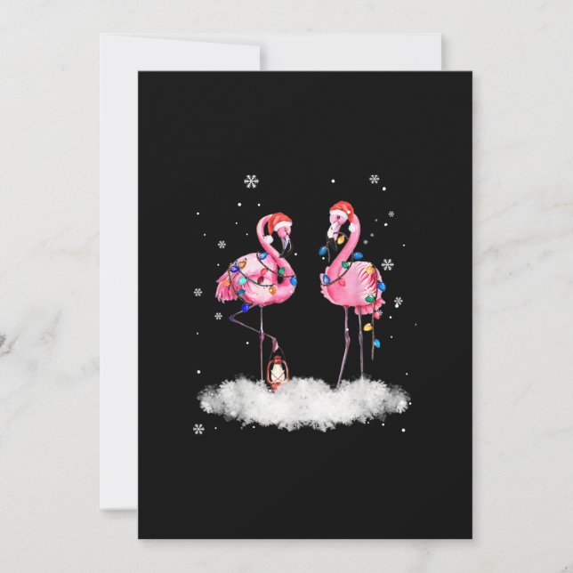 Cartão De Festividades Árvore de Natal Flamingo Chapéu de Papai Noel Luz (Frente)