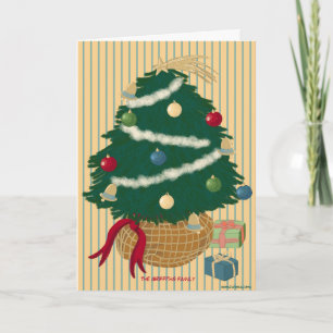 Cartão De Festividades Árvore de Natal fofa em listras. Personalizável