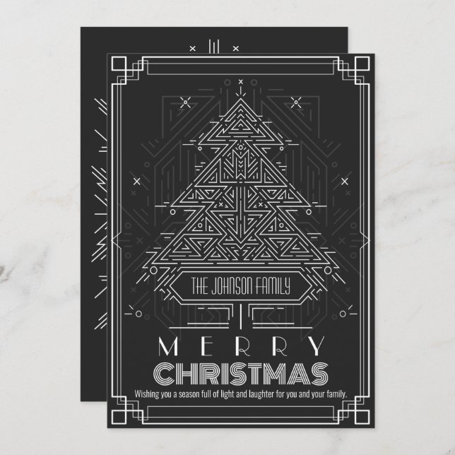 Cartão De Festividades Árvore de Natal Geométrica Negra Clássica Moderna (Frente/Verso)