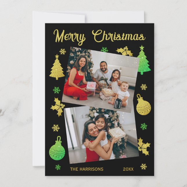 Cartão De Festividades Árvore de Natal Glitter - Pasta de Foto de Folha P (Frente)