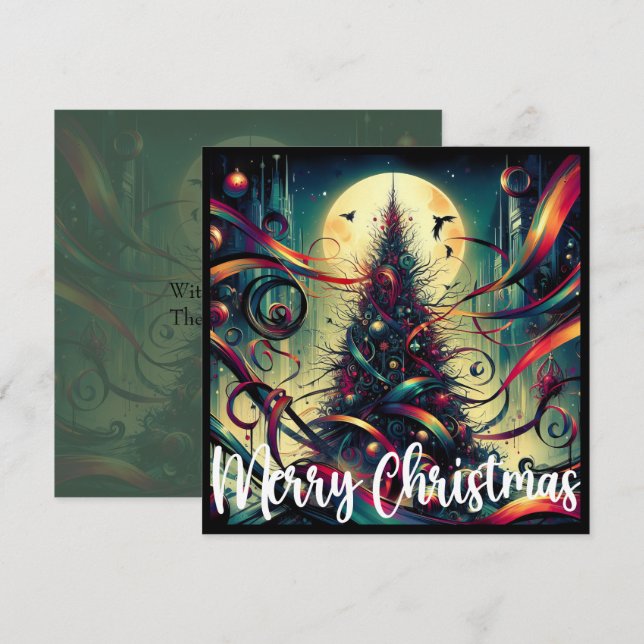 Cartão De Festividades Árvore de Natal Gótica ao Luar (Frente/Verso)