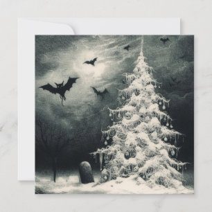 Cartão De Festividades Árvore de Natal Gótica com Terror de Morcegos Horr