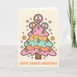 Cartão De Festividades Árvore de Natal Groovy Retrô Feliz Natal