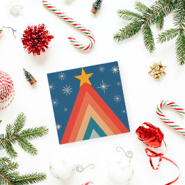 Cartão De Festividades Árvore de Natal Groovy Vermelha e Azul Minimalista