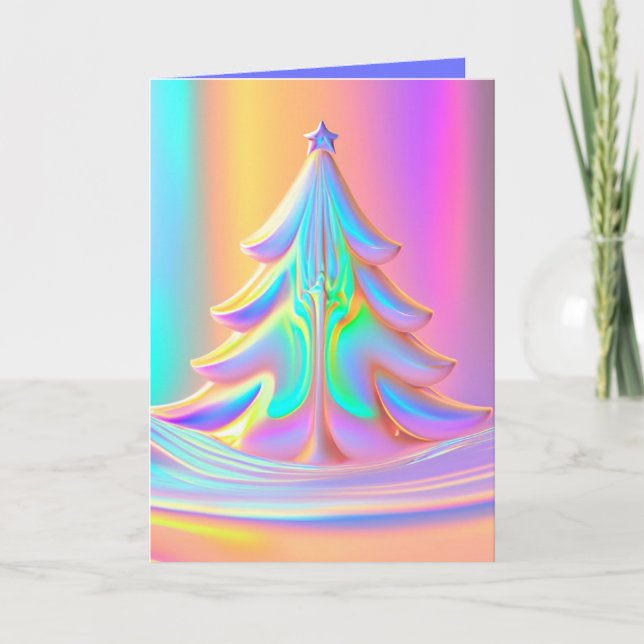 Cartão De Festividades Árvore de Natal Iridescente (Frente)