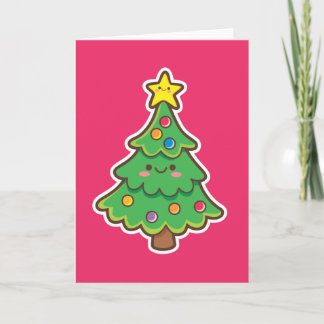 Cartão De Festividades Árvore de Natal Kawaii