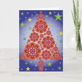 Cartão De Festividades Árvore de Natal Mandalas Estrelas Cor Verde Azul