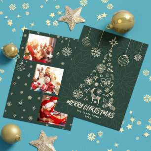 Cartão De Festividades Árvore de Natal Minamalista e 3 Colagem de Fotos