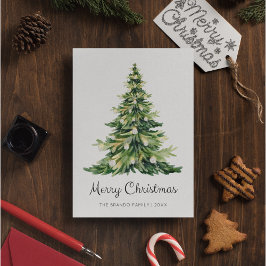 Cartão De Festividades Árvore de Natal Mínima de Aquarela