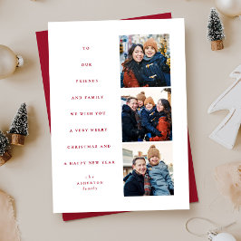 Cartão De Festividades Árvore de Natal mínima moderna, três foto vermelha