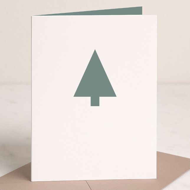 Cartão De Festividades Árvore de Natal mínima | Sage Green Clean Simples (Personalize your folded Christmas card for minimal Scandi-inspired charm)