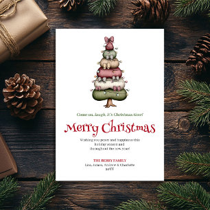 Cartão De Festividades Árvore de Natal Minimalista Aquarela Divertida e F