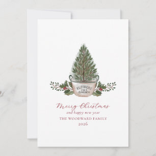 Cartão De Festividades Árvore de Natal Minimalista em Aquarela