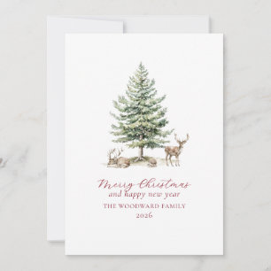 Cartão De Festividades Árvore de Natal Minimalista em Aquarela na Neve