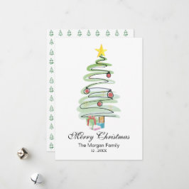 Cartão De Festividades Árvore de Natal Minimalista em Aquarela Não-Fotogr