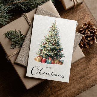 Cartão De Festividades Árvore de Natal Minimalista Vintage Feliz Natal
