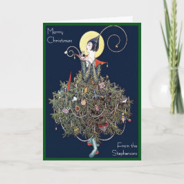 Cartão De Festividades Árvore de Natal Moda Art Déco em Branco por Dentro