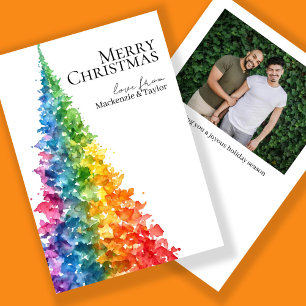 Cartão De Festividades Árvore de Natal Moderna Arco-íris Foto Personaliza