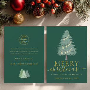 Cartão De Festividades Árvore de Natal Moderna Negócios Logotipo Verde