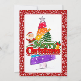 Cartão De Festividades Árvore de Natal Moderna Pintura Colorida