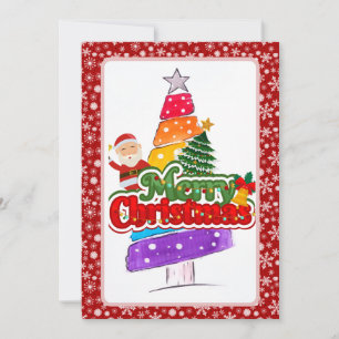 Cartão De Festividades Árvore de Natal Moderna Pintura Colorida