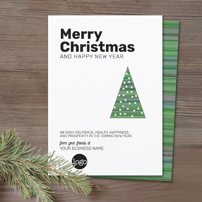 Cartão De Festividades Árvore de Natal moderna - sans serif Business (Office Holiday Card - Modern Tech Design with Simple Tree and your logo)