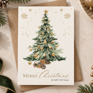Cartão De Festividades Árvore de Natal Moderna Tendência Dourado Verde
