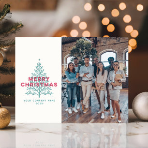 Cartão De Festividades Árvore de Natal Moderna Vintage Alegre Negócio de