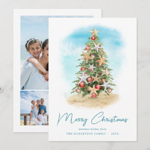 Cartão De Festividades Árvore de Natal na Praia 3 Fotos 