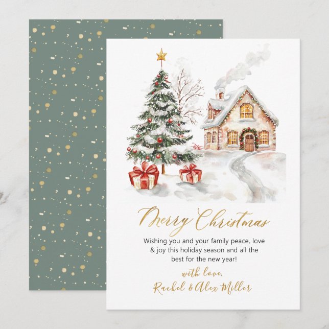 Cartão De Festividades Árvore de Natal Não Fotográfica Botânica Moderna (Frente/Verso)