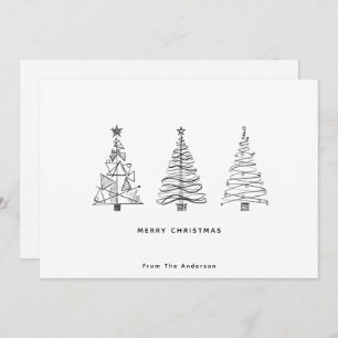 Cartão De Festividades Árvore de Natal Negra E Branca Moderna Minimalista