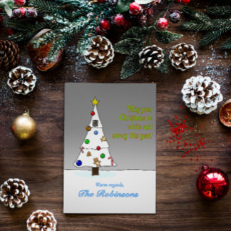 Cartão De Festividades Árvore de Natal Nevada Desenhada à Mão