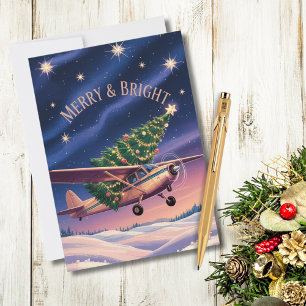 Cartão De Festividades Árvore de Natal no Avião Cessna Foto Engraçada