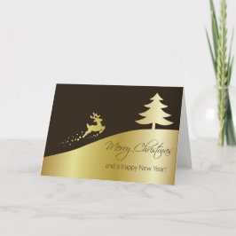 Cartão De Festividades Árvore de Natal ouro com Reindeer
