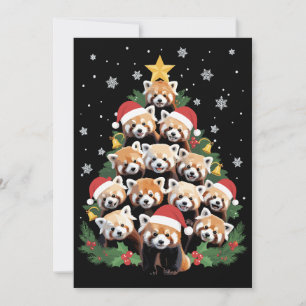 Cartão De Festividades Árvore de Natal Panda Vermelho Animal Engraçado