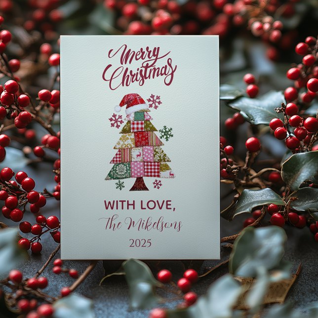 Cartão De Festividades Árvore de Natal Patchwork Preppy (Criador carregado)