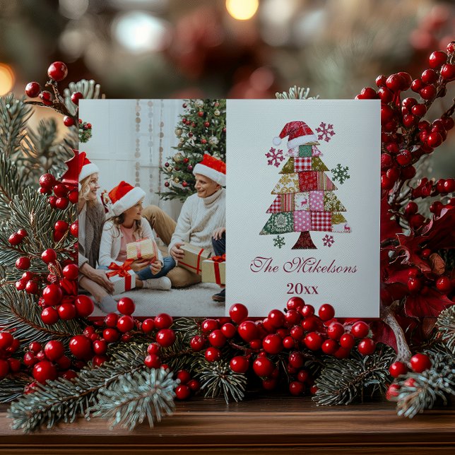 Cartão De Festividades Árvore de Natal Patchwork Preppy (Criador carregado)