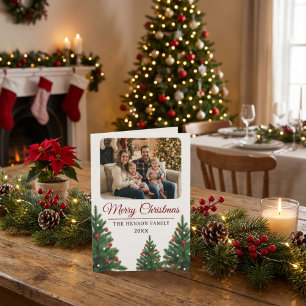 Cartão De Festividades Árvore de Natal Personalizada com Foto da Família