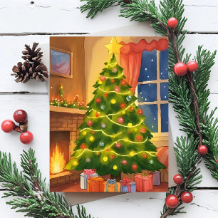 Cartão De Festividades Árvore de Natal   Pintura Feliz Natal