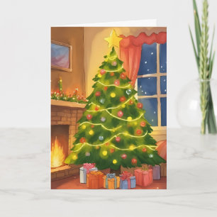 Cartão De Festividades Árvore de Natal Pintura Feliz Natal