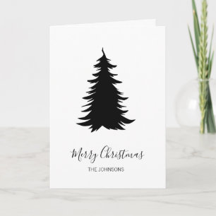 Cartão De Festividades Árvore de Natal Preta e Branca