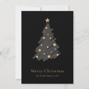 Cartão De Festividades Árvore de Natal preta elegante com dourado e escri