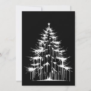 Cartão De Festividades Árvore de Natal Preto e Branco Estética Grunge Chi