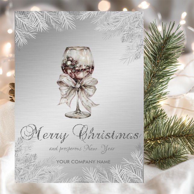 Cartão De Festividades Árvore de Natal Ramos Arco de Vinho Prata Corporat (Criador carregado)
